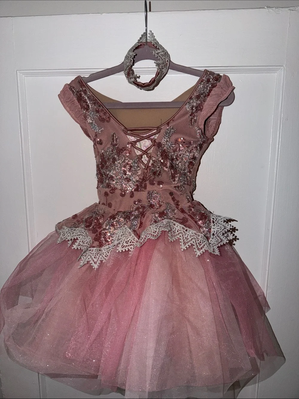 Weissman Girls Dusty Pink Sequins Ballerina Tutu with collar size XSC